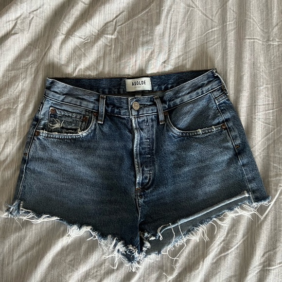 Agolde Blue Jean Shorts High-Waisted Distressed